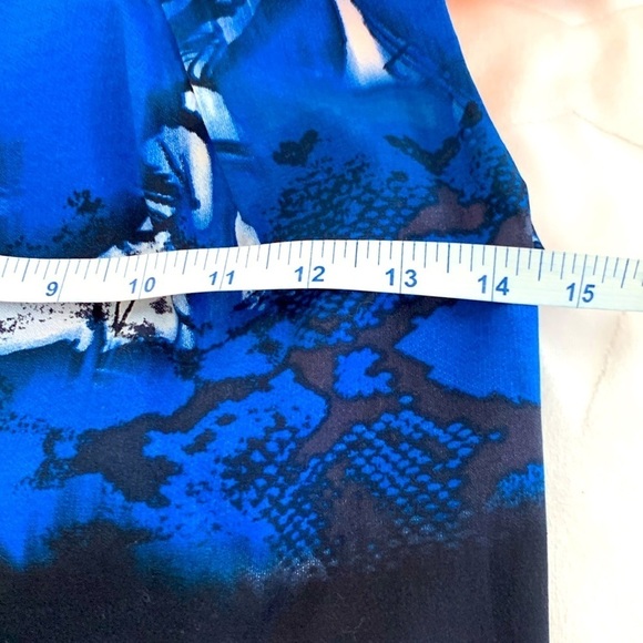 Tahari Sleeveless Blue Abstract Sheath Dress w/ Tie. Colorful Zipper. Size 4 - Picture 10 of 12